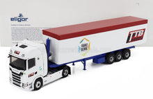 TTB Transports Scania scale model car by Vroomi, white truck with red trailer, detailed die-cast replica