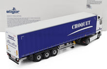 Choquet Transports scale model car truck by Vroomi, detailed blue and white semi-trailer replica