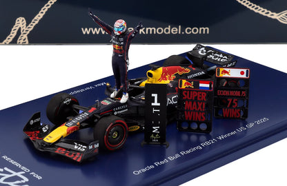 RED BULL - F1  RB21 TEAM ORACLE RED BULL RACING N 1 WINNER USA GP (WITH PIT BOARD SUPER MAX! 75 WINS) 2025 MAX VERSTAPPEN - BLUE YELLOW RED