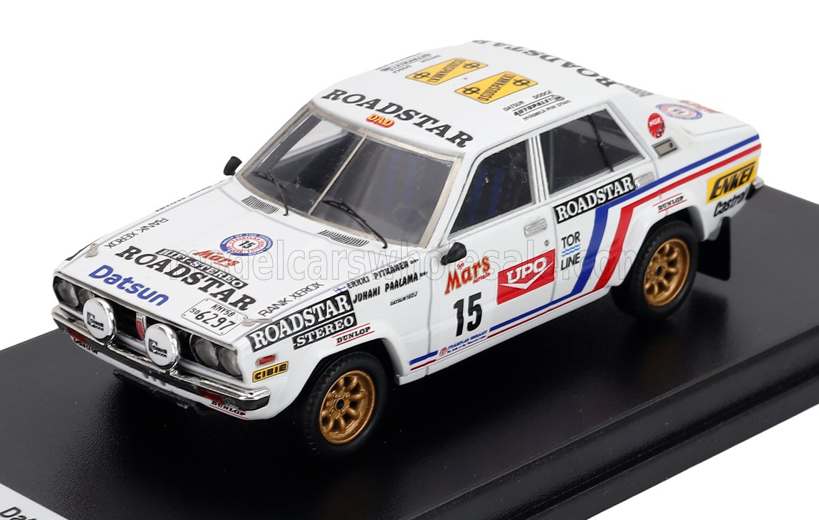 Datsun 160J No. 15 Erkki Pitkanen Juhani Paalama Rally 1000 Lakes 1979 Night Version Trofeu 1:43 scale model