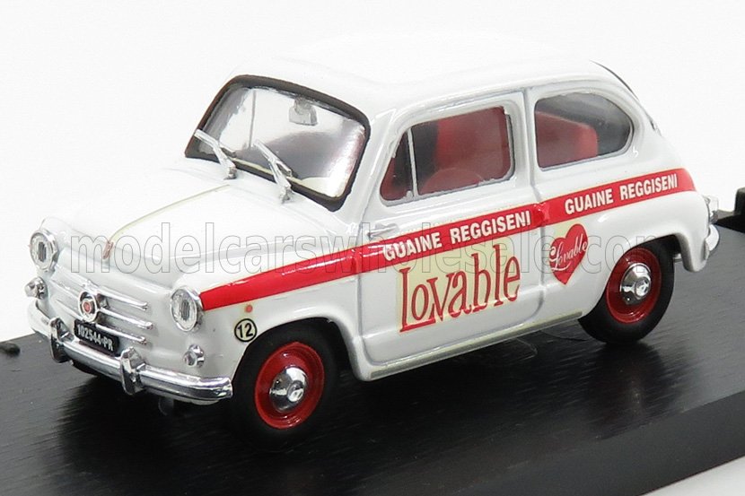 FIAT - 600D - ABBIGLIAMENTO INTIMO LOVABLE 1965 - WHITE RED Scale model car on Vroomi