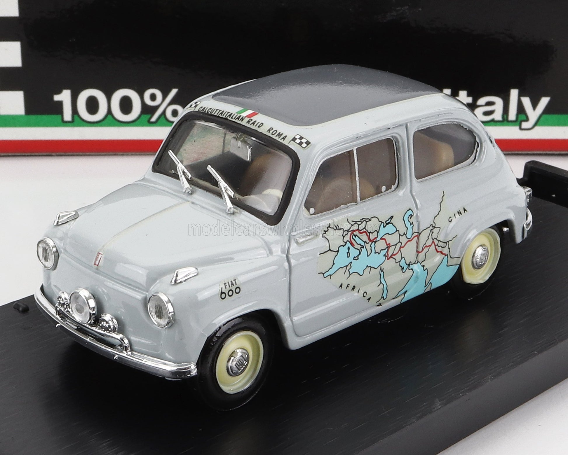FIAT - 600 RALLY RAID ROMA-CALCUTTA 1955 13.260Km IN 11 GIORNI - 11 DAYS - GREY Scale model car on Vroomi