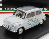 Modellino in scala Fiat 600 con grafica da rally e mappa, presentato su Vroomi per collezionisti.