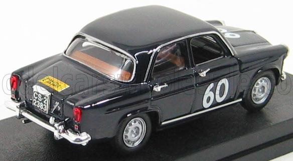 Voiture miniature 1:43 bleu foncé avec numéro de course 60, présentée sur support — réplique de collection Vroomi