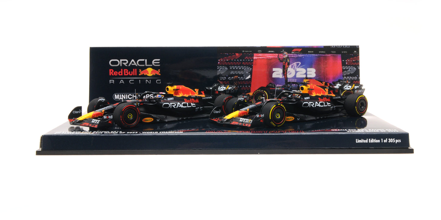 CAR SET RED BULL RB19 MAX VERSTAPPEN WORLD CHAMPION QATAR SPRINT &amp; GP 2023
