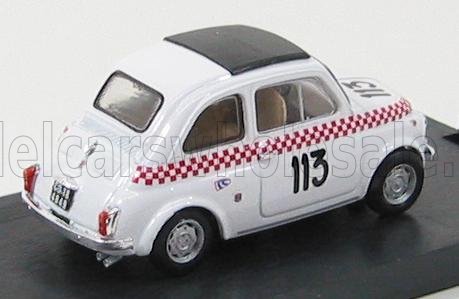 Voiture miniature 1:43 blanche avec bandes à damier rouge et numéro 113, présentée chez Vroomi