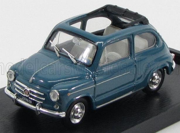 Voiture miniature 1:43 bleue avec capote décapotable, sur socle noir — réplique de collectionneur Vroomi