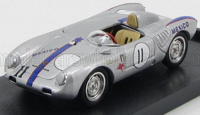 Porsche 550A RS Spider No. 11 Riverside Mexico 1957 Ricardo Rodriguez Silver Blue Brumm 1:43 scale model