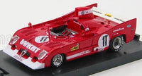 Voiture miniature 1:43 rouge avec décalcomanies de course, présentée sur socle noir — Vroomi