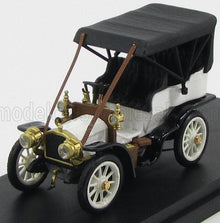 Vintage model car with black roof, white body, gold details, and wooden accents, available on Vroomi