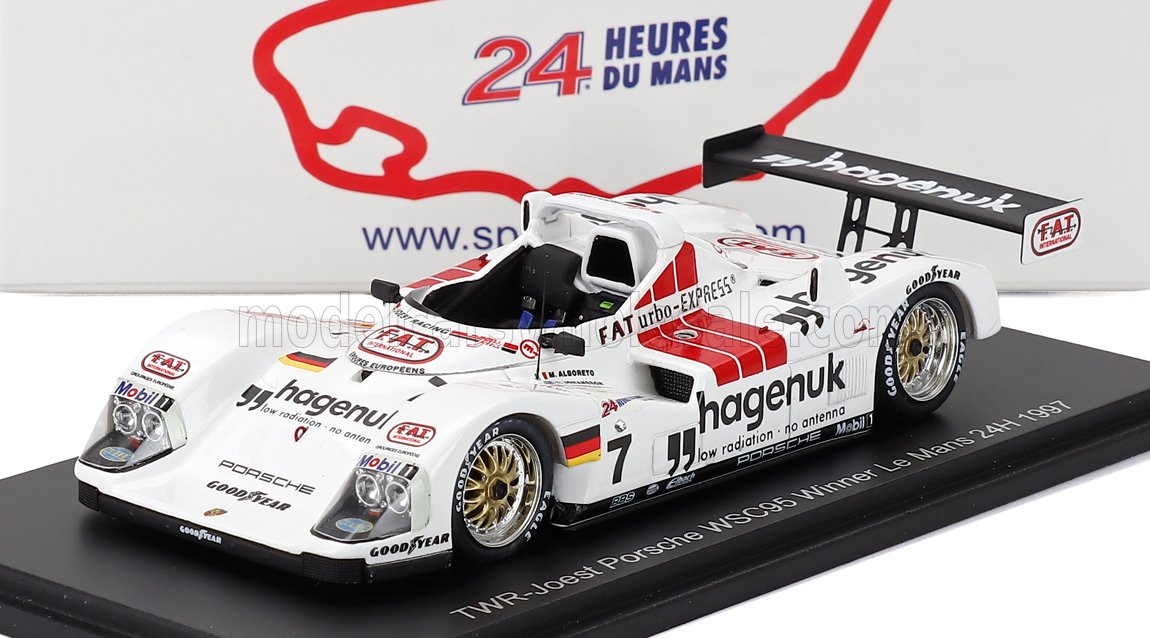 PORSCHE - TYPE 935 3.0L TURBO FLAT-6 TEAM JOEST RACING GMBH N 7 WINNER 24h LE MANS 1997 MICHELE ALBORETO - STEFAN JOHANSSON - TOM KRISTENSEN - WHITE RED Scale model car on Vroomi