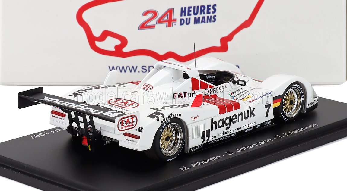 PORSCHE - TYPE 935 3.0L TURBO FLAT-6 TEAM JOEST RACING GMBH N 7 WINNER 24h LE MANS 1997 MICHELE ALBORETO - STEFAN JOHANSSON - TOM KRISTENSEN - WHITE RED Scale model car on Vroomi