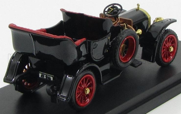 Black vintage model car with red wheels and seats, detailed steering, collectible, available on Vroomi