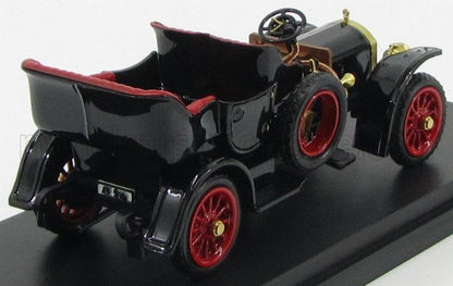 Black vintage model car with red wheels and seats, detailed steering, collectible, available on Vroomi