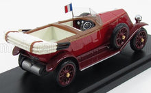 Miniature vintage red convertible car model with French flag, white interior, and detailed dashboard, available on Vroomi