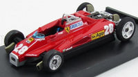 Modellino in scala Ferrari N 28 rossa con loghi Agip e Fiat, su base nera su Vroomi.