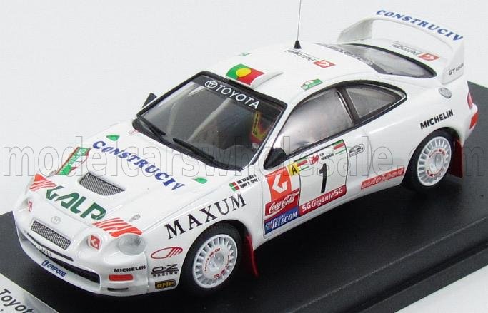Voiture miniature Toyota de rallye blanche avec décalcomanies sponsors, pour collectionneurs – Vroomi