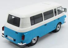 1/18 scale blue and white vintage van model car with detailed windows and license plate B1000, available at Vroomi