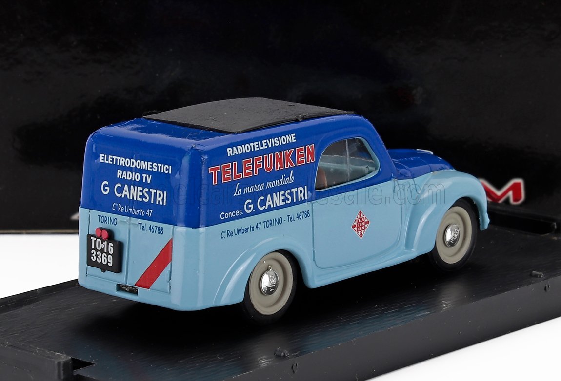 FIAT - 500C BELVEDERE VAN TELEFUNKEN ASSISTENZA 1950 - LIGHT BLUE BLUE Scale model car on Vroomi