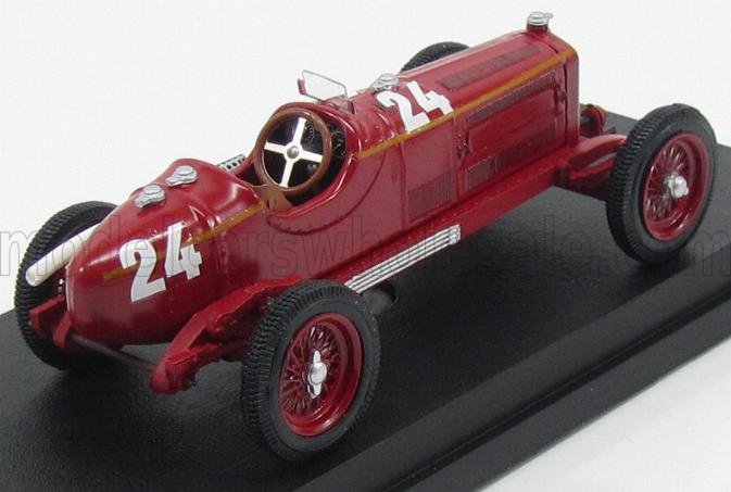Voiture miniature de course vintage rouge avec le #24, présentée sur socle noir — Vroomi