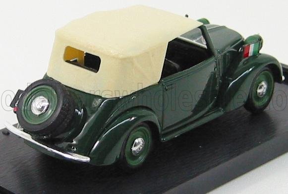 Voiture miniature décapotable vintage verte avec capote souple crème, sur socle noir — Vroomi