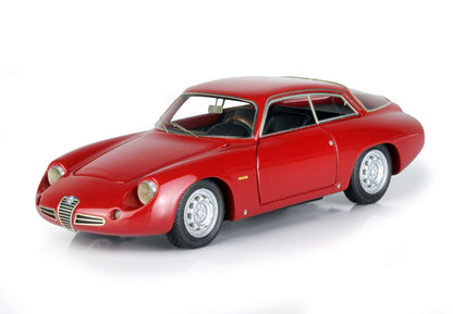 Red vintage Alfa Romeo sports car model with sleek curves, available on Vroomi marketplace