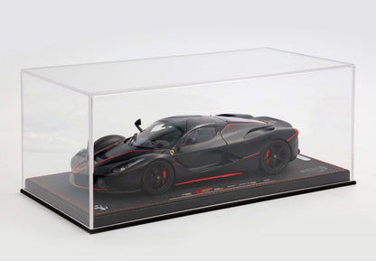 FERRARI LAFERRARI MATT BLACK WITH RED STRIPES BASE ECOPELLE - VETRINA INCLUSA - Vroomi