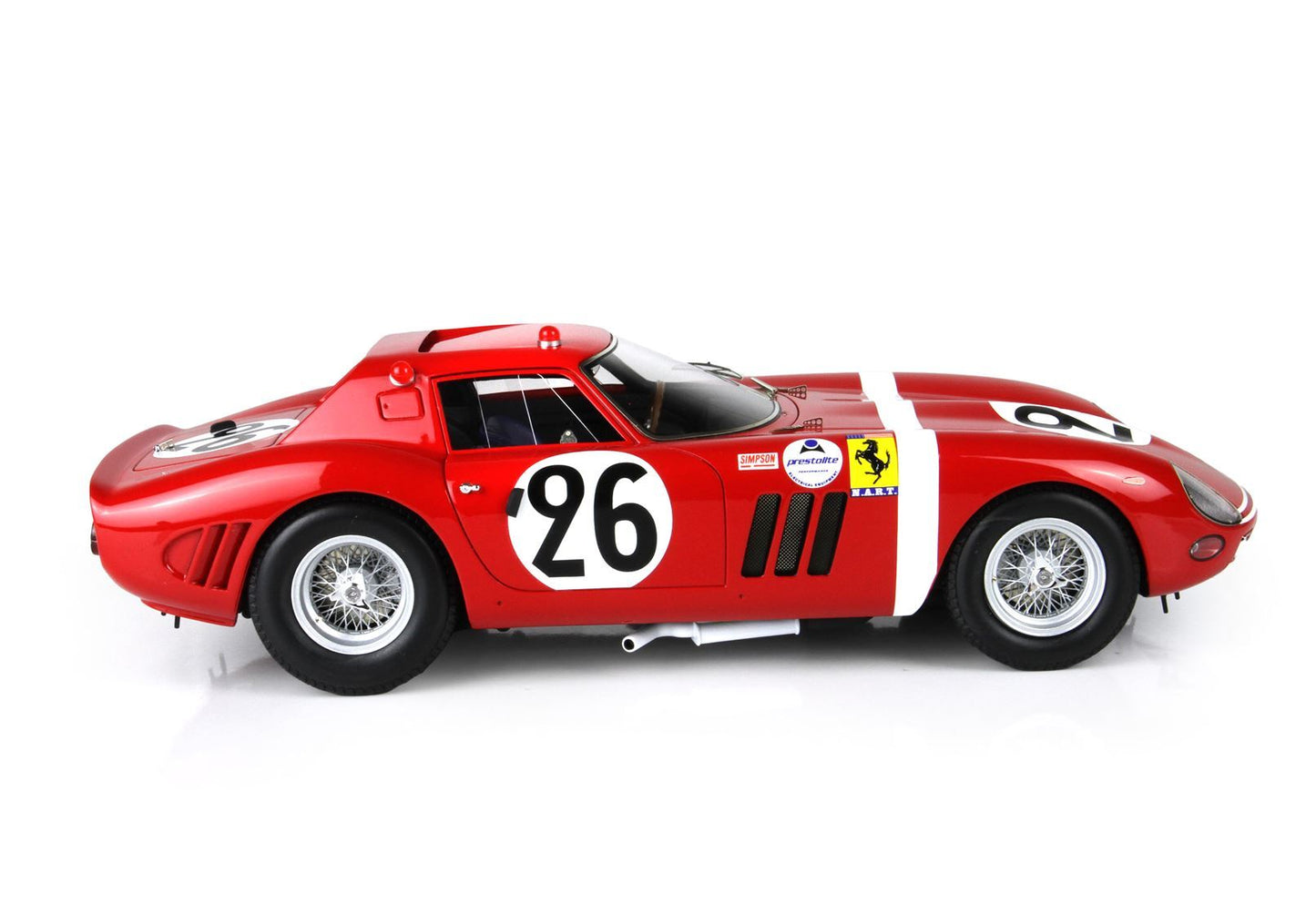 Red classic Ferrari 250 GTO race car with number 26 in white circle, available on Vroomi