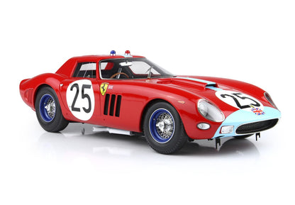 Red vintage Ferrari race car number 25 with blue wheels and siren lights, available on Vroomi