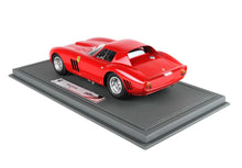 Red Ferrari 250 GTO model car on gray display stand, available through Vroomi