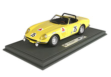 Yellow 275 GTS/4 NART racing model car with number 25 on display stand, available via Vroomi