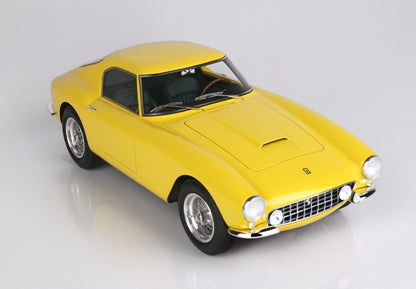 Yellow classic Ferrari sports car model with chrome wheels and black interior, offered on Vroomi