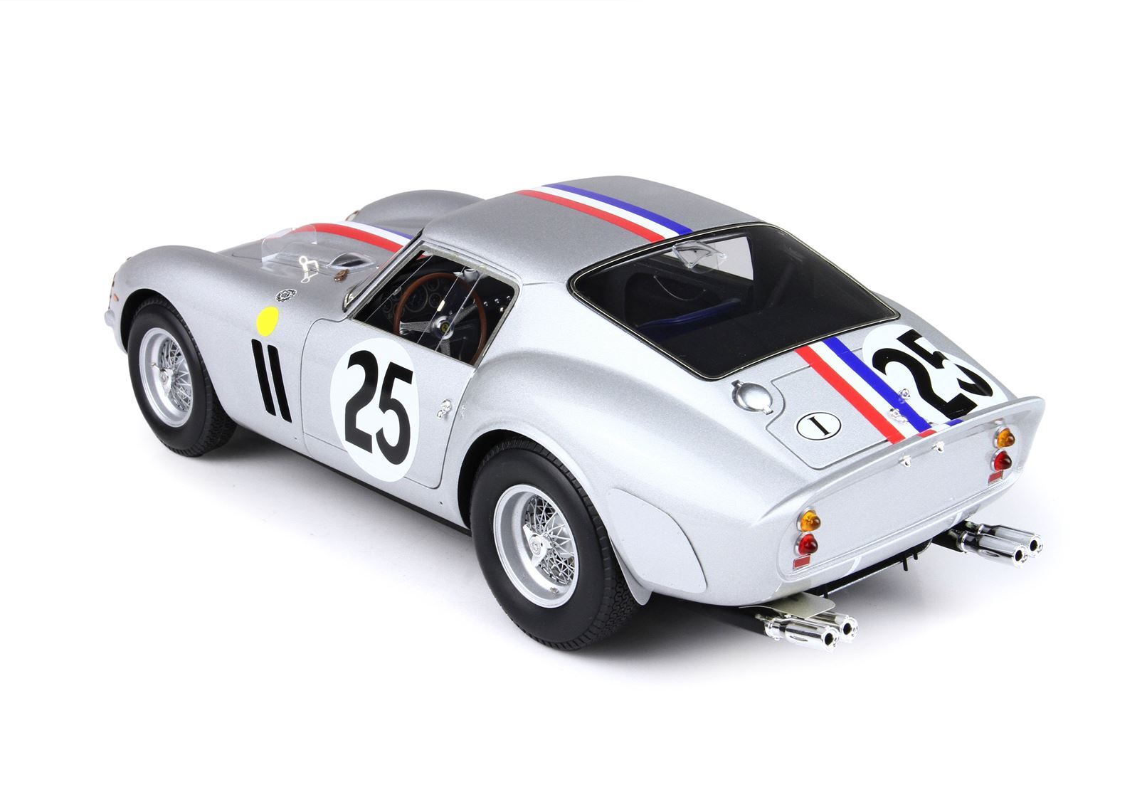 Silver vintage race car model with number 25 and red-blue stripe, available on Vroomi platform