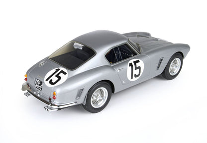 Silver vintage race car model with number 15 on doors and hood, detailed wheels, available on Vroomi