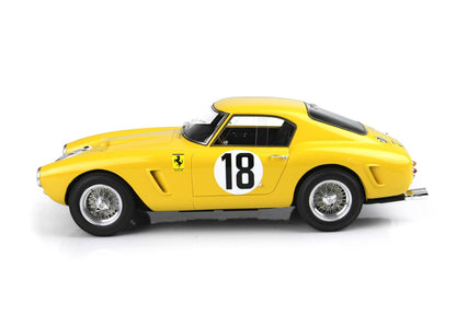 Yellow classic Ferrari race car with number 18, wire wheels, available on Vroomi