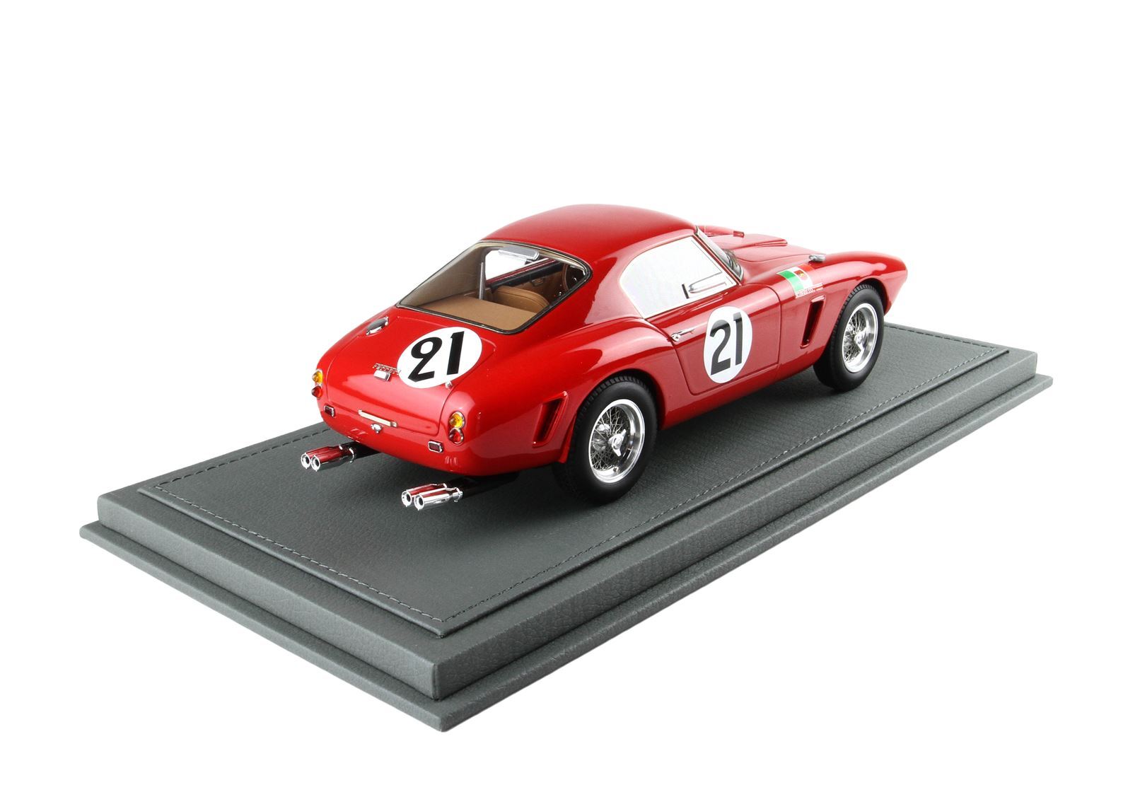 Red vintage race car model with number 21 on gray display base, available on Vroomi platform