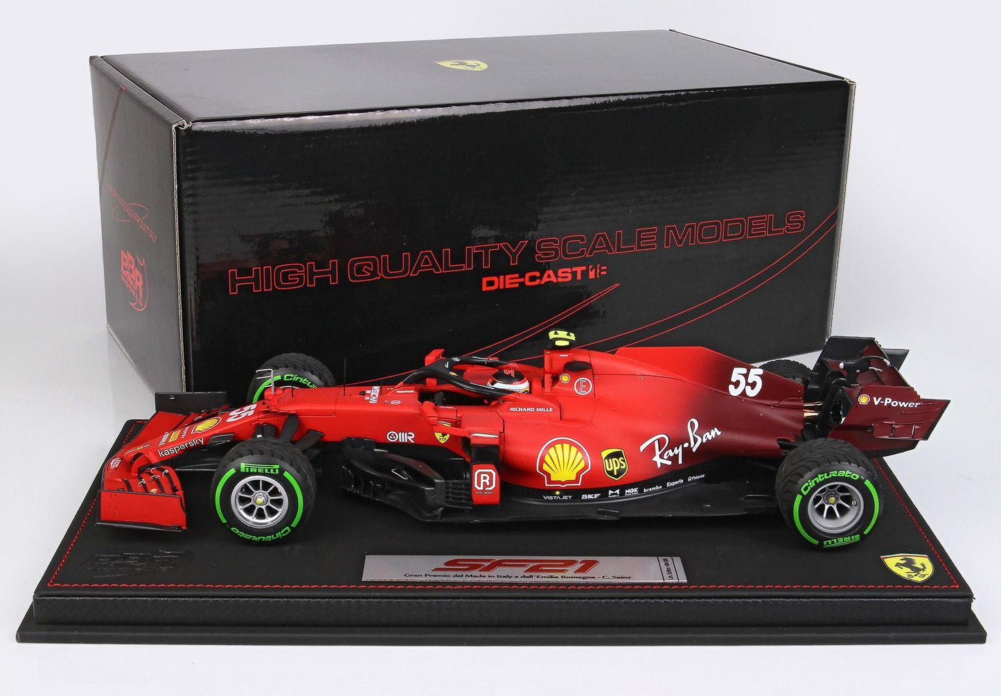 FERRARI SF21 GRAN PREMIO DEL MADE IN ITALY E DELL'EMILIA ROMAGNA CARLOS SAINZ CAR N. 55 GREEN INTERMEDIATE TIRES - Vroomi