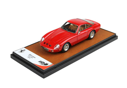 Red Ferrari 250 Lusso model car displayed on leather base, available on Vroomi platform