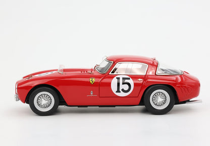 Red vintage Ferrari race car model with number 15 and wire wheels, available on Vroomi