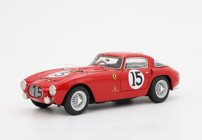 Red vintage Ferrari race car model with number 15, detailed wire wheels, available on Vroomi