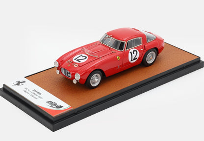 Red Ferrari 340 MM 1953 Le Mans model car on display base, available through Vroomi