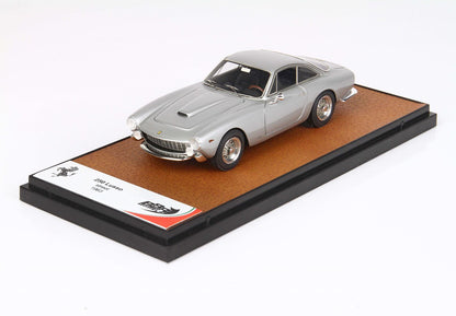Silver Ferrari 250 Lusso 1963 model car on brown display base, available via Vroomi