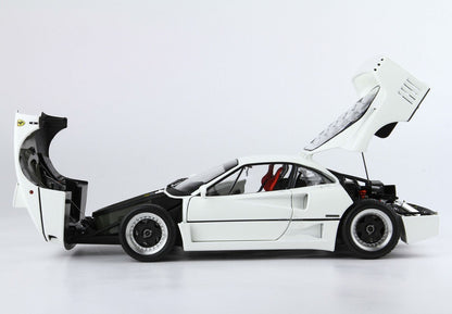 White Ferrari F40 sports car with front and rear hoods open, detailed engine and interior, offered on Vroomi