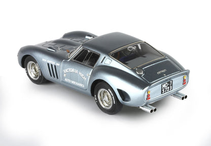 Metallic gray vintage Ferrari model car with 'Victoria High Auto Mechanics' decal, available on Vroomi