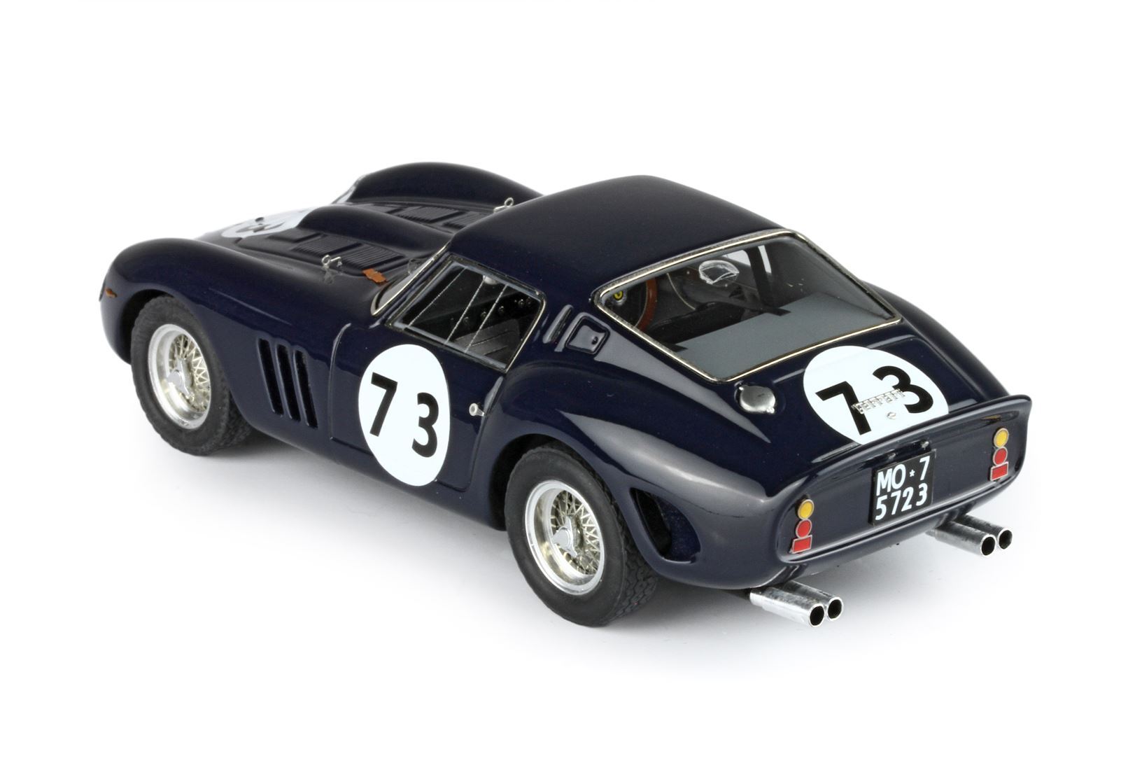 Dark blue classic racing car model with number 73, vintage Ferrari style, offered on Vroomi
