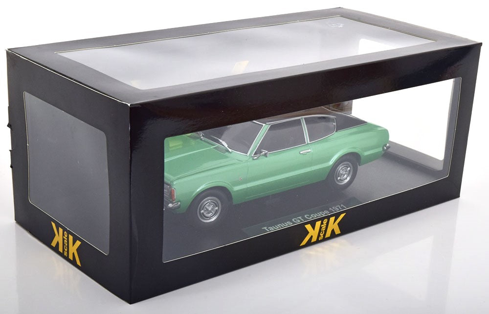 FORD TAUNUS GT COUPE GREEN METALLIC WITH BLACK VINYL ROOF SQUARED HEADLIGHTS 1971