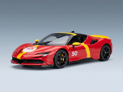 Red and yellow scale model car with number 50, perfect for Vroomi collectors
