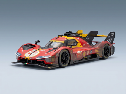 Rotes Ferrari-50-Rennwagen-Modell von Vroomi mit detailgetreuer Lackierung und aerodynamischem Design.