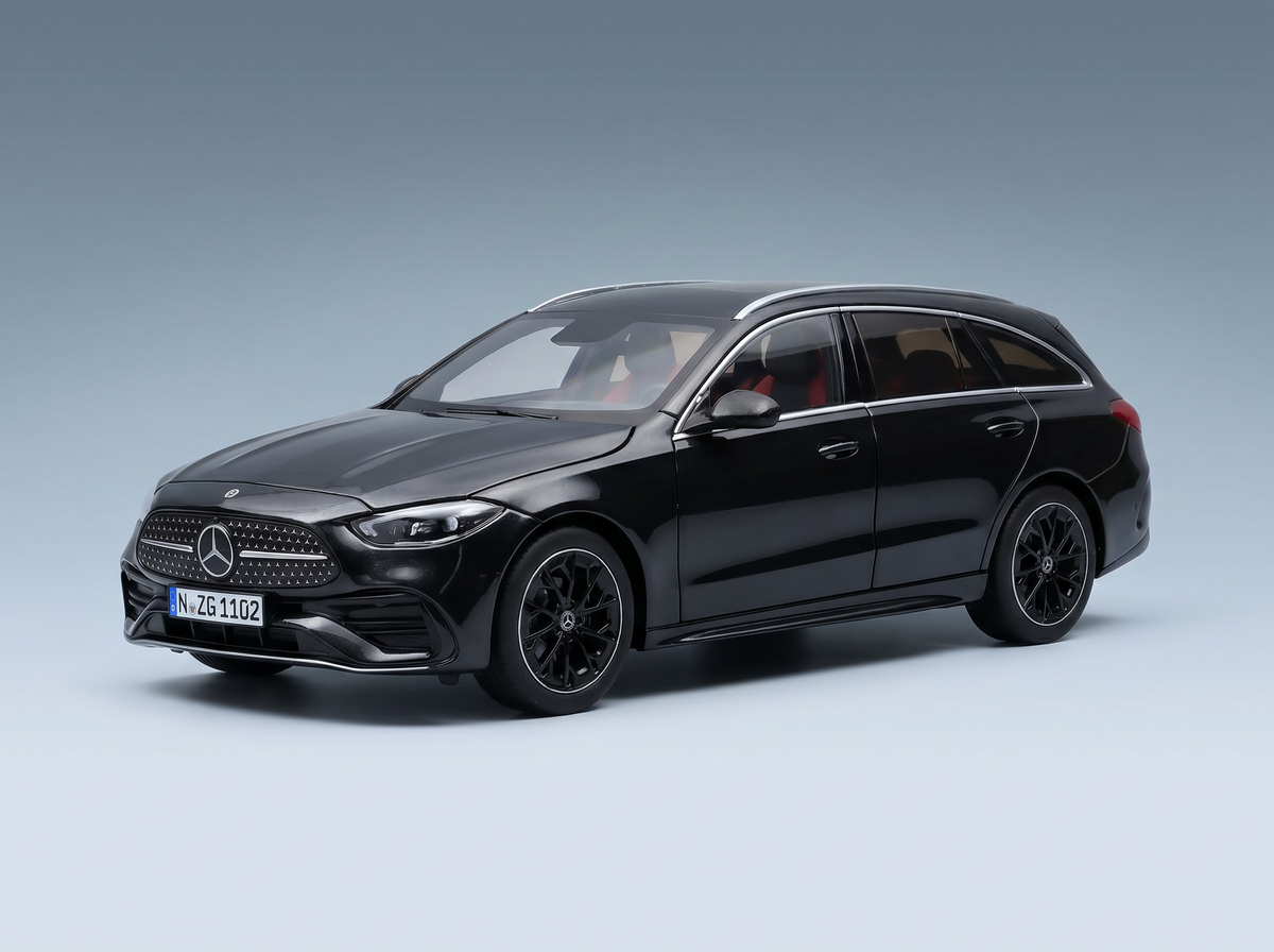 Black Mercedes-Benz scale model car showcased by Vroomi for collectors and fans
