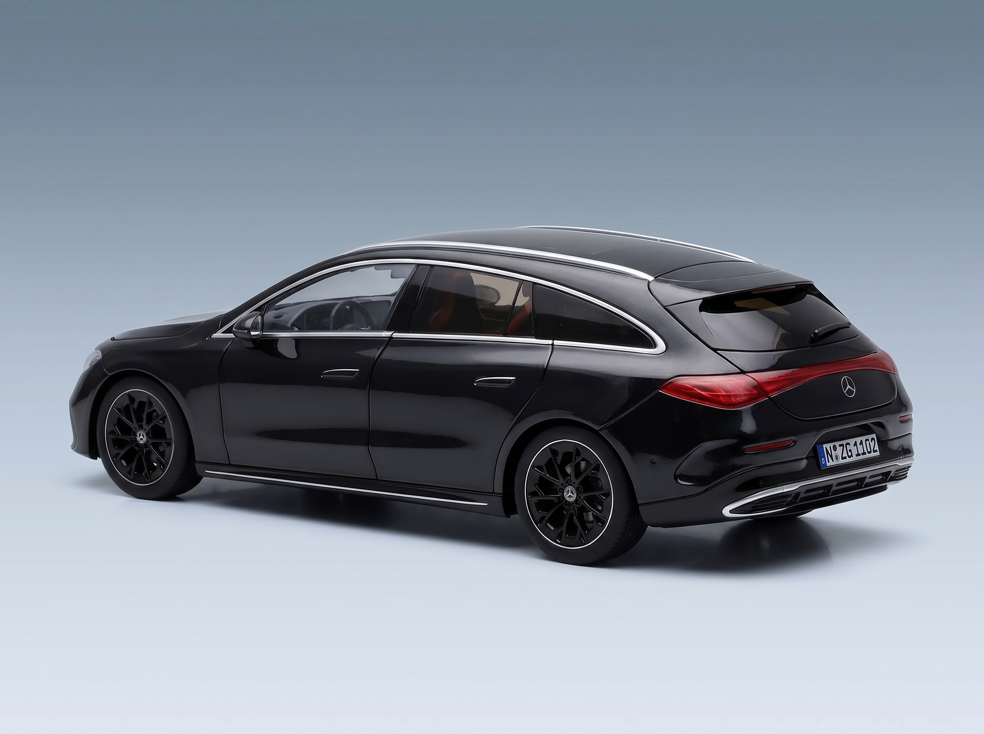 Black Mercedes-Benz scale model car with sleek design, showcased by Vroomi for collectors